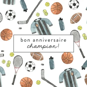 Carte avec illustration à l'aquarelle - Bon anniversaire champion!