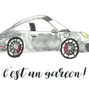 Carte avec illustration à l'aquarelle - C’est un garçon!