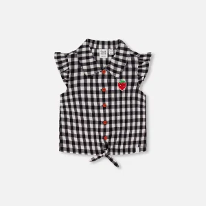 Blouse avec noeuds petit vichy noir et blanc - F30K15-029 - 2 à 10 ans