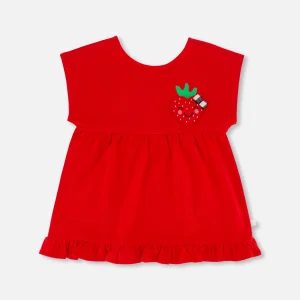 Long t-shirt avec volants rouge en coton biologique - F30K76-732 - 2 à 10 ans