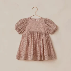 Robe manches bouffantes | Luna - Rose brodée