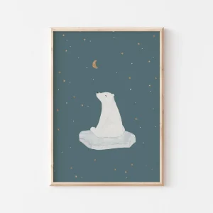 Affiche Enfant encadrée, Ours Polaire Nuit