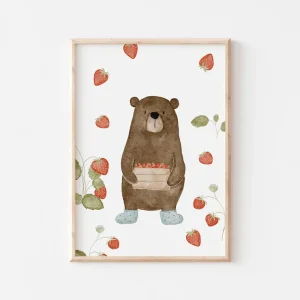 Affiche Enfant encadrée, Ours aux Fraises