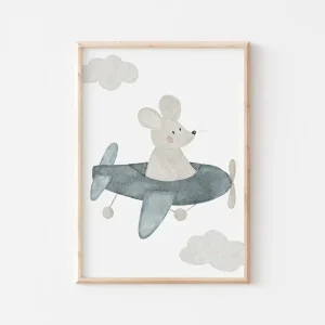 Affiche Enfant encadrée, Souris en Avion