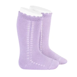 Chaussettes hautes ajourées | coton - Mauve