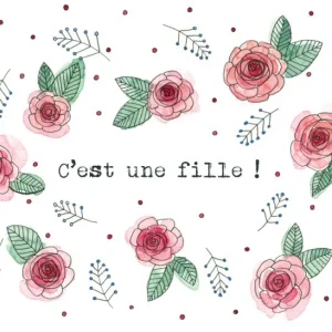 Carte avec illustration à l'aquarelle CAMÉLIA | 09 C'est une fille !