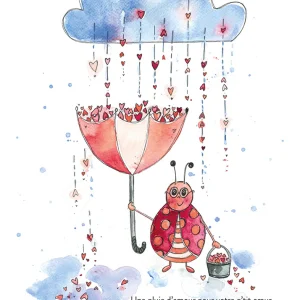 Carte avec illustration à l'aquarelle RAPHAËLLE | 01 Une pluie d'amour pour votre p'tit coeur et pour vous gâter, un 'shower'...